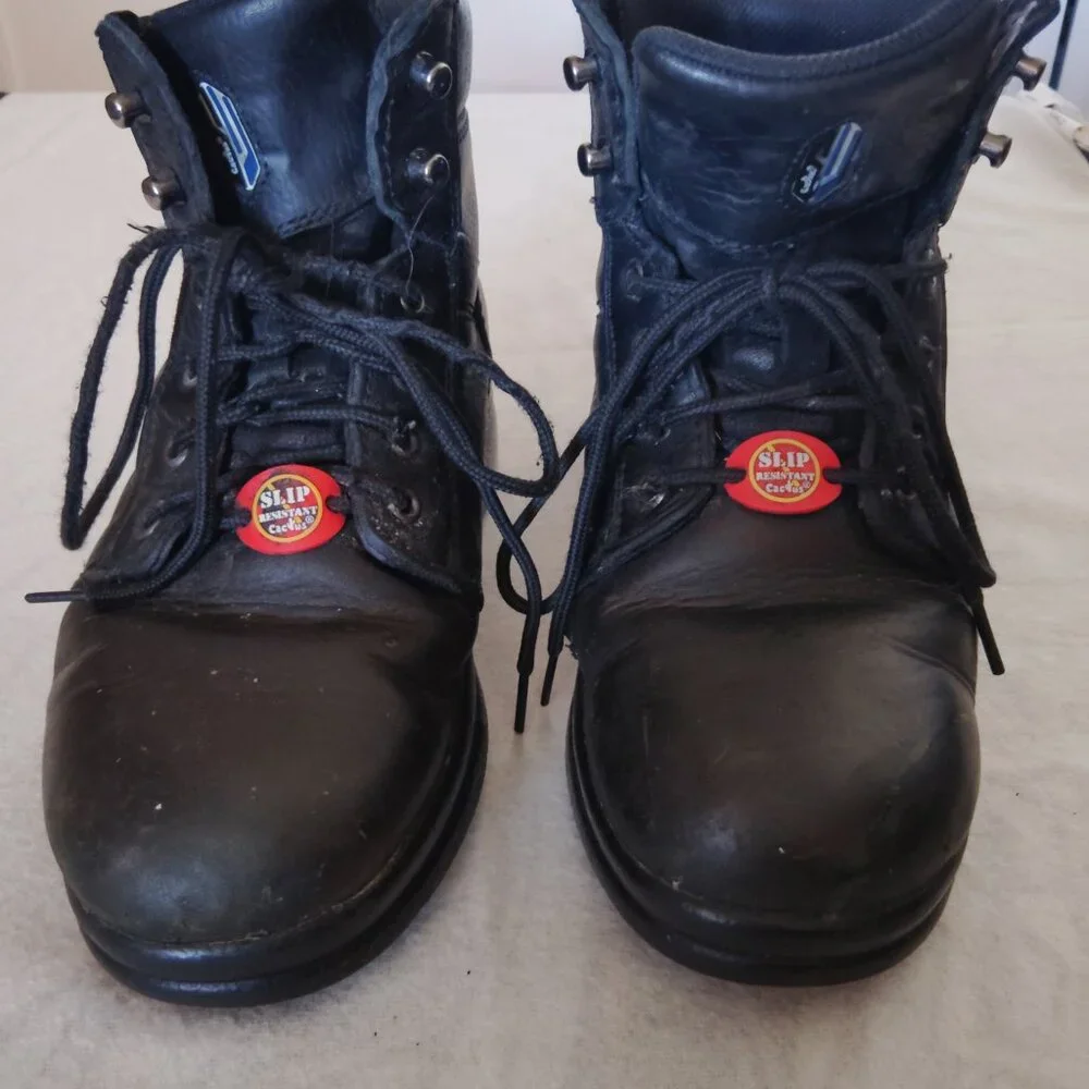 CACTUS WORK BOOTS SLIP RESISTANT BLACK LEATHER MEMORY FOAM 6600 MENS SIZE 8